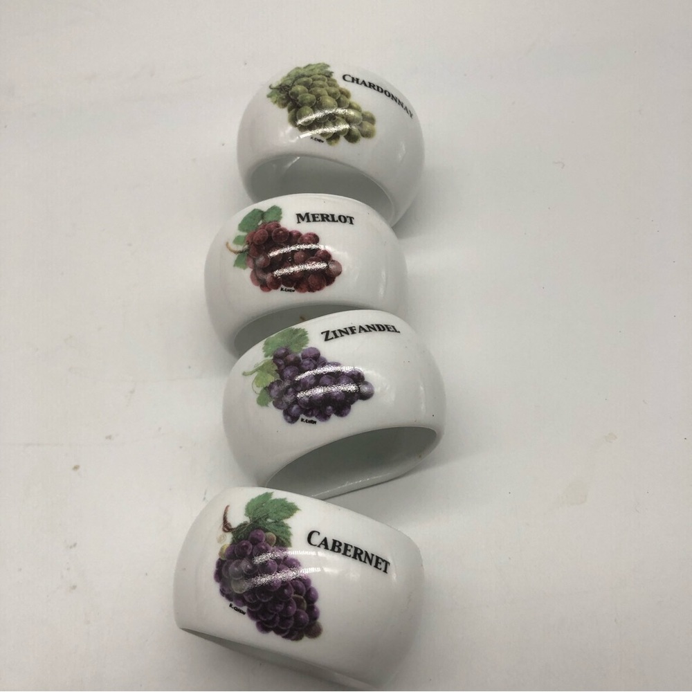 Napkin rings with types of grapes